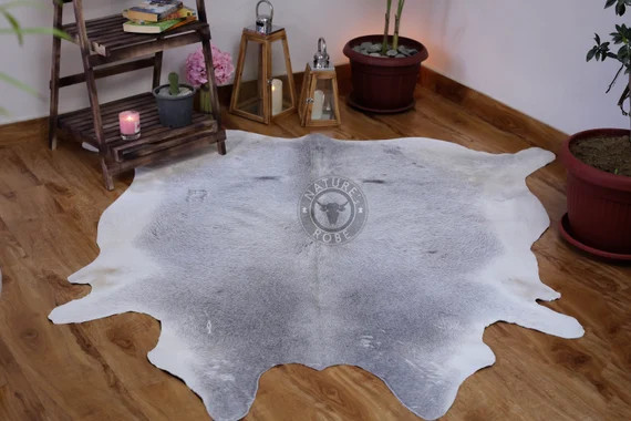 Large Brazilian Cowhide rug Gray and White 6x6 ft, Original cow skin, Animal print Hide, Genuine ... | Etsy (US)