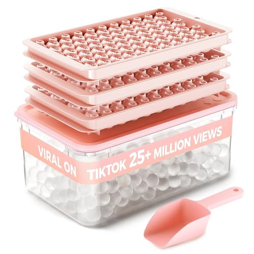 ICEDIVER Ice Cube Tray, Mini Round Ice Trays for Freezer with Lid and Bin, Circle Ice Mold Making 222 x 0.67IN Small Ice Balls, Sphere Ice Makers with Ice Buckets & Scoop (Pink01) | Amazon (US)