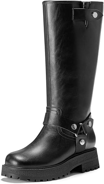 FITORY Knee High Boots Women Wide Calf Fall Moto Block Heel | Amazon (US)