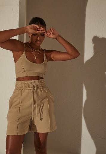 Missguided - re_styld camel jersey oversized shorts | Missguided (UK & IE)