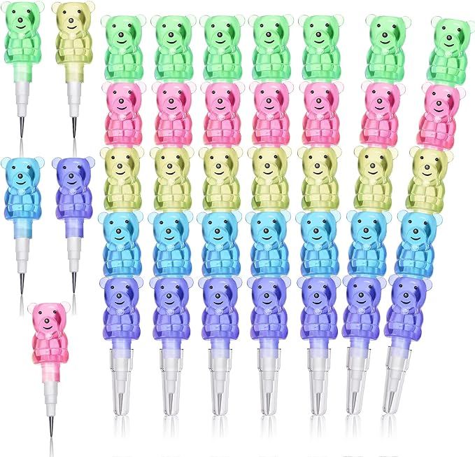 Amazon.com: Chinco Stackable Plastic Bear Pencils, Bear Shaped Stacking Pencil Birthday Goody Bag... | Amazon (US)