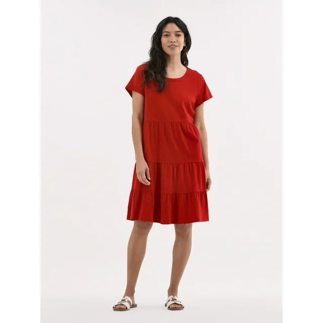 Time and Tru Women's Tiered Cotton Knit Dress, XS-XXXL | Walmart (US)