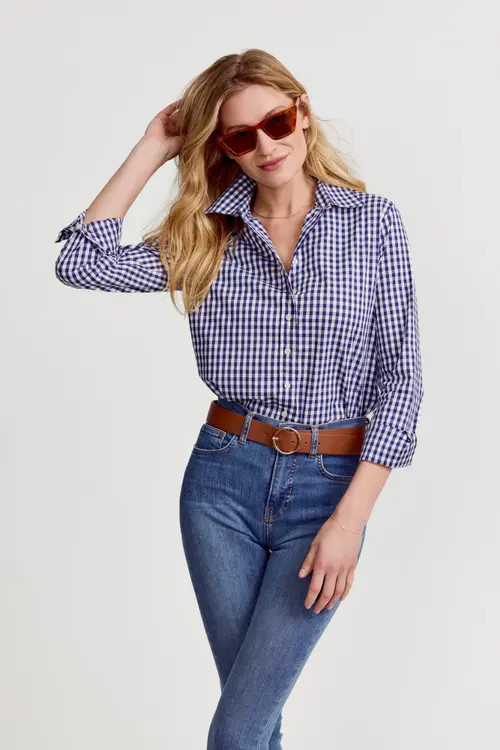 The Shirt by Rochelle Behrens The Icon Shirt in Large Check in Navy Wide Check at Nordstrom | Nordstrom