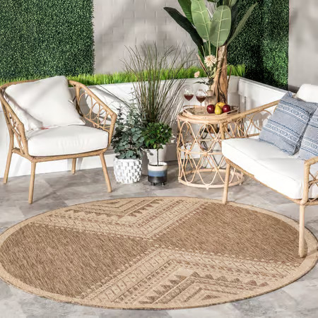 Brown Aztec Prism Indoor/Outdoor 6' 7" x 9' Area Rug | Rugs USA