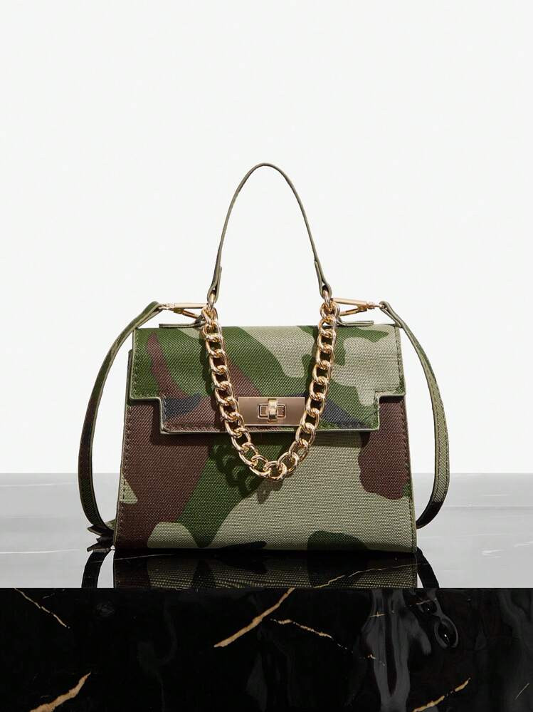 SHEIN SXY Ladies, Women Top Handle Bag, Crossbody Bag, Fashionable, Personalized, Simple, Versatile, Street, Cool, Hardware Buckle, Camo, For Date, Birthday, Date Night, Shopping | SHEIN