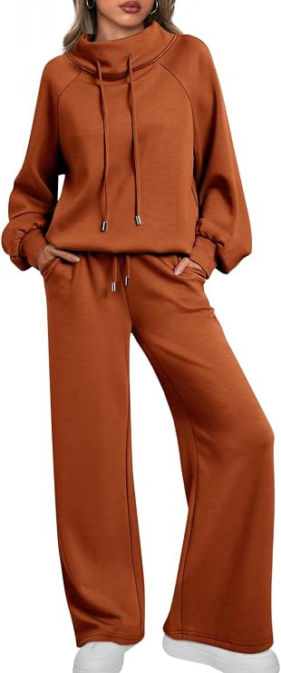 AUTOMET Womens Mock Neck 2 Piece Lounge Sweat Sets Matching Fall Fashion | Amazon (US)