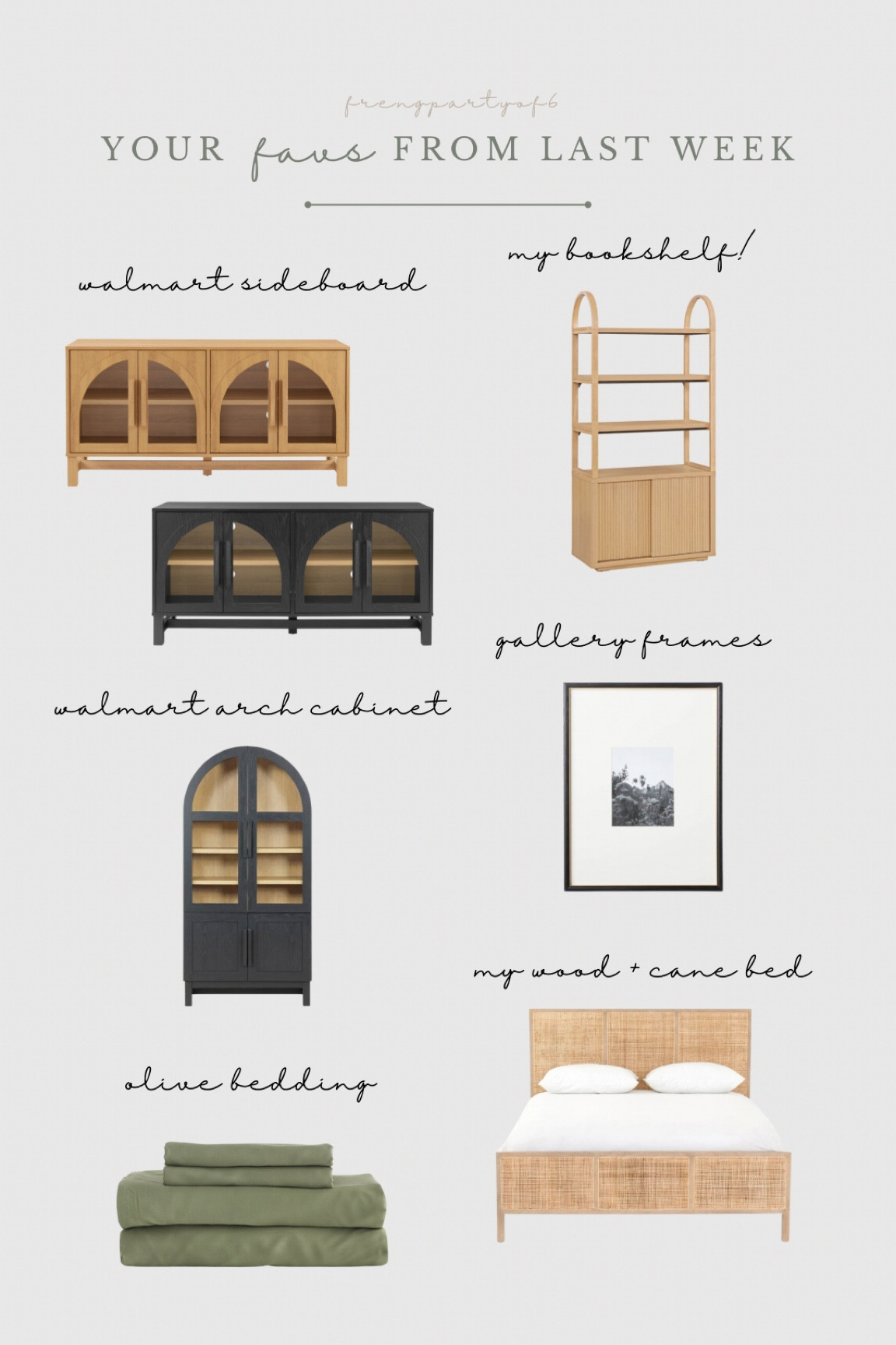 Last week’s best sellers! These Walmart sideboards and cabinets are so good 🙌 my gallery wall frames, olive bamboo sheets, and bed were also top sellers  

#LTKFindsUnder100 #LTKHome #LTKSaleAlert