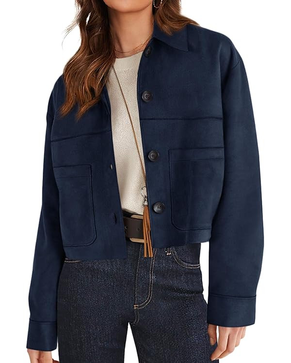 PRETTYGARDEN Women's Faux Suede Cropped Jacket Casual Lightweight Fall Fashion 2025 Winter Coats ... | Amazon (US)