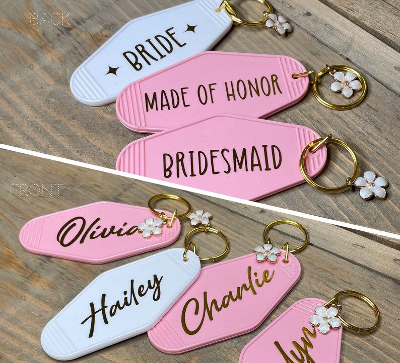 Personalized Bridesmaid Keychains, Custom Wedding Keychains, Bridesmaid Gifts, Bride, Gold Name M... | Etsy (US)