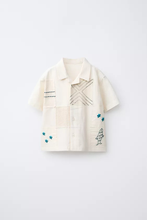 LINEN COTTON BLEND PATCH SHIRT | Zara US