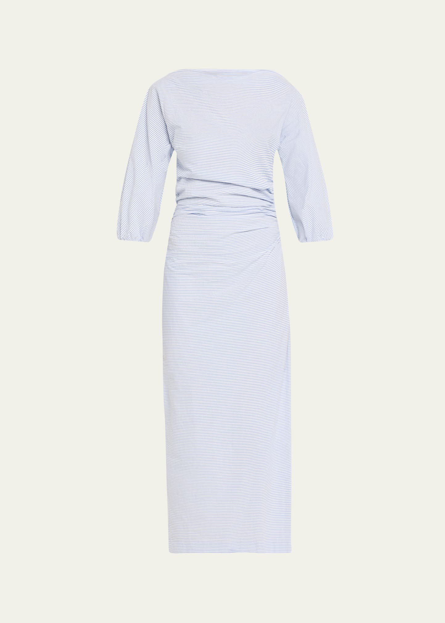 BERNADETTE Striped Puff Sleeve Draped Dress | Bergdorf Goodman