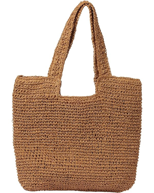 Beach Bags for Women - Summer Soft Large Woven Shoulder Purse Handbag, Beach Tote Straw Bag for S... | Amazon (US)