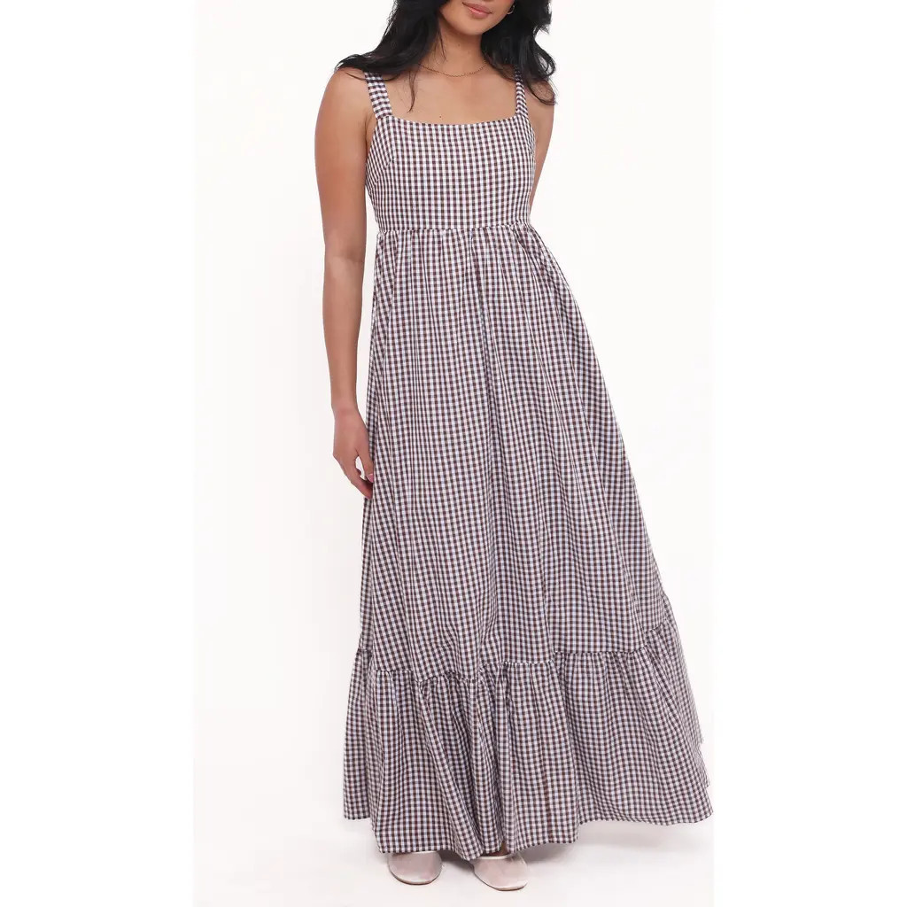 Petal & Pup Reid Gingham Cotton Maxi Dress in Brown Gingham at Nordstrom, Size Medium | Nordstrom