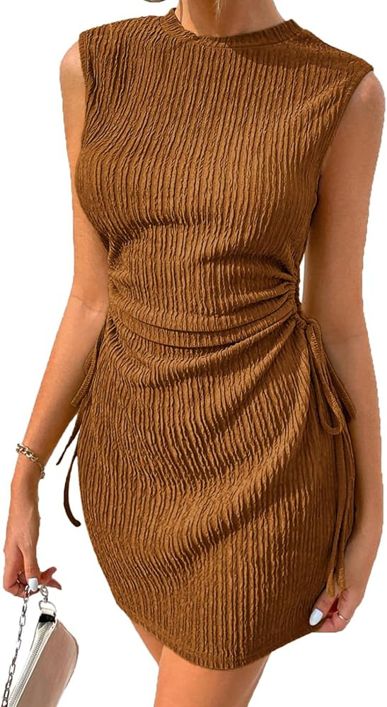 Acelitt Women's Summer Dresses 2026 Beach Casual Crewneck Loose Sundress Ribbed Cut Out Mini Dres... | Amazon (US)