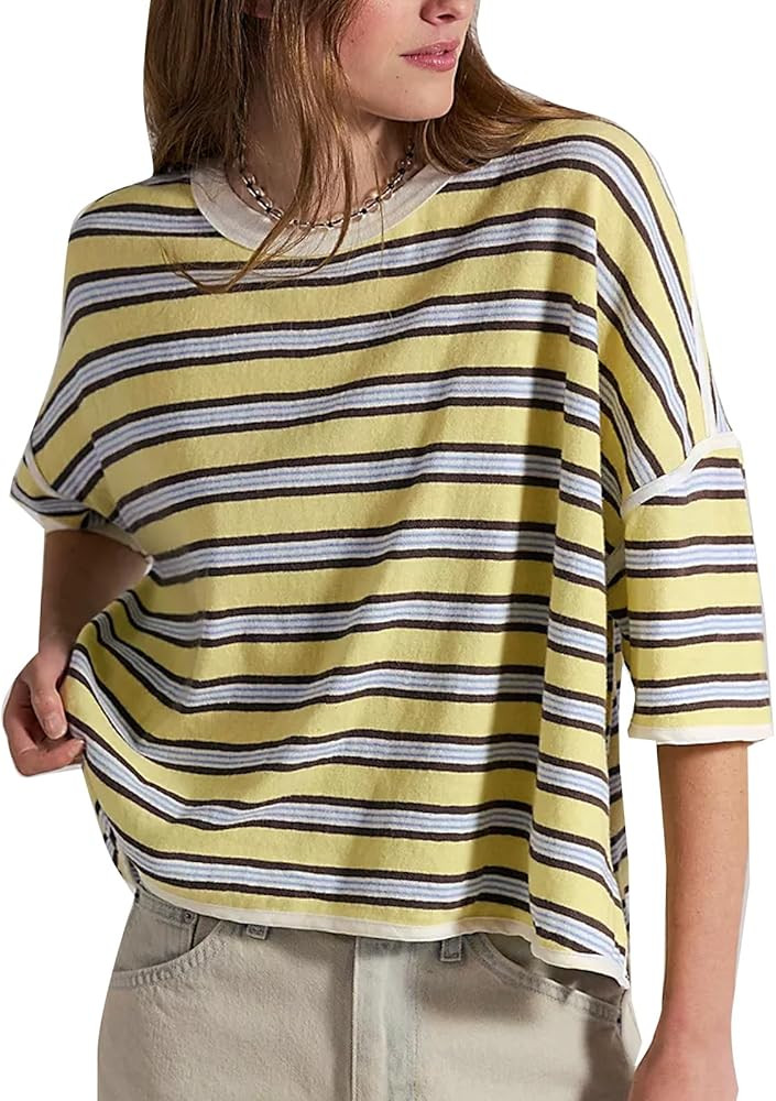 Oversized Striped Shirt Women Short Sleeve Striped T-Shirts Vintage Boxy Graphic Tee Shirts Cute ... | Amazon (US)