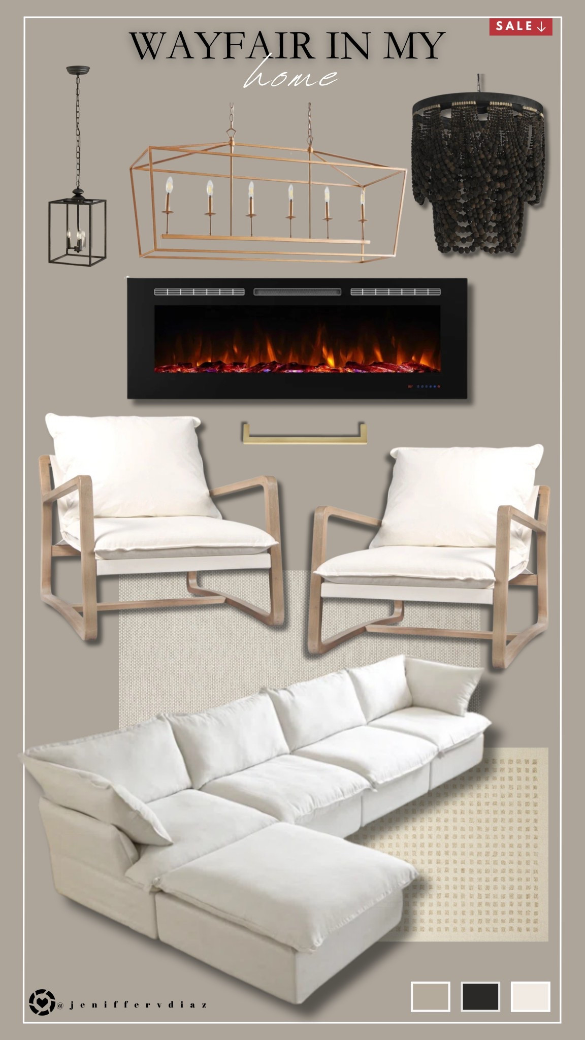 Wayfair in my Home

Modern wood-frame lounge chairs
Plush sectional for ultimate comfort
Sleek electric fireplace
Elegant gold & black lighting
Neutral rug for a timeless touch



#LTKStyleTip #LTKHome #LTKSaleAlert