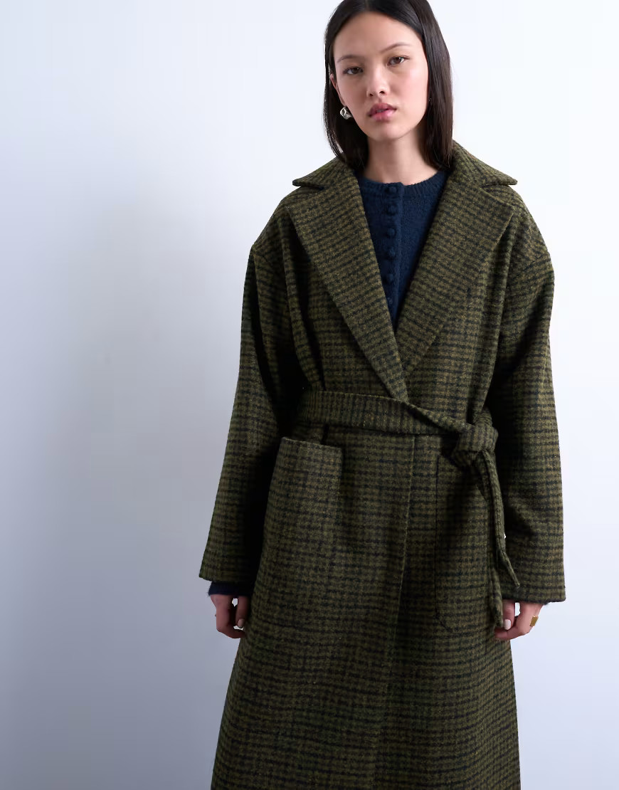Topshop brushed formal coat in green plaid | ASOS (Global)