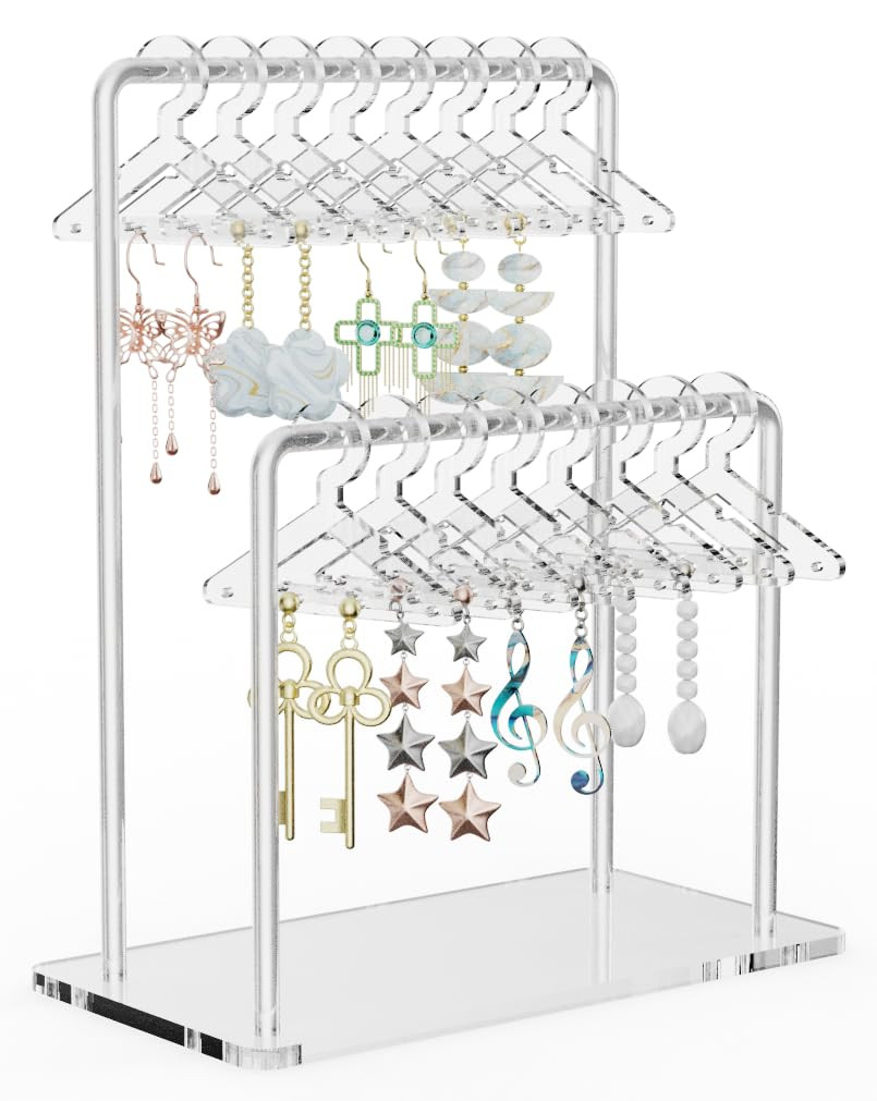 NiHome Clear Acrylic Earring Organizer Stand for Home, Store, Exhibition - Mirror-Finish 2-Tiered... | Amazon (US)