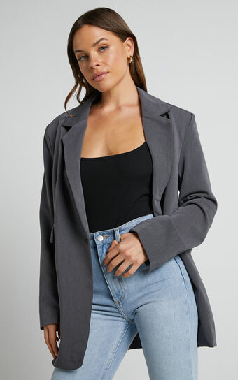 Kitty Blazer - Oversized Blazer in Charcoal | Showpo (US, UK & Europe)
