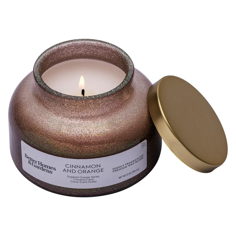 Better Homes & Gardens 1-Wick Holiday Scented Glitter Jar Candle, Cinnamon and Orange, 12oz. | Walmart (US)