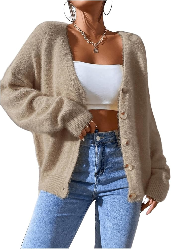 SHENHE Women's Cardigan Sweater Knit Button Down Long Sleeve Open Front Drop Shoulder Cardigan Ou... | Amazon (US)