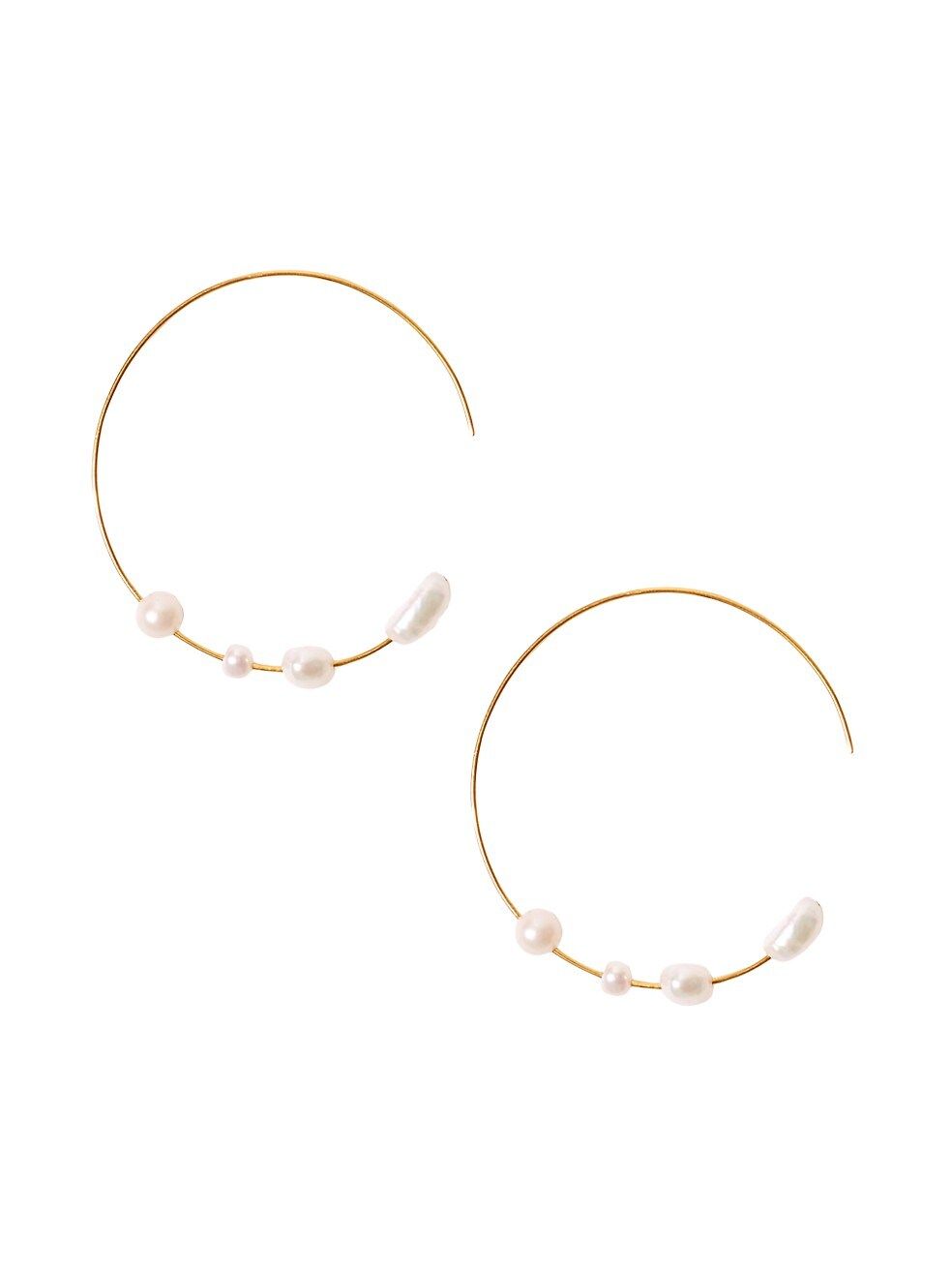 Chan Luu 18K Gold-Plated Pearl Hoop Earrings | Saks Fifth Avenue