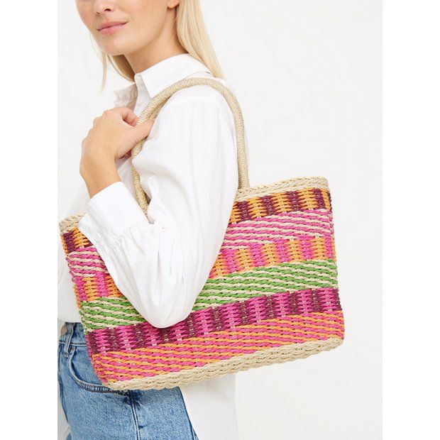 Buy Bright Textured Stripe Straw Tote Bag One Size | Bags | Tu | Tu Clothing