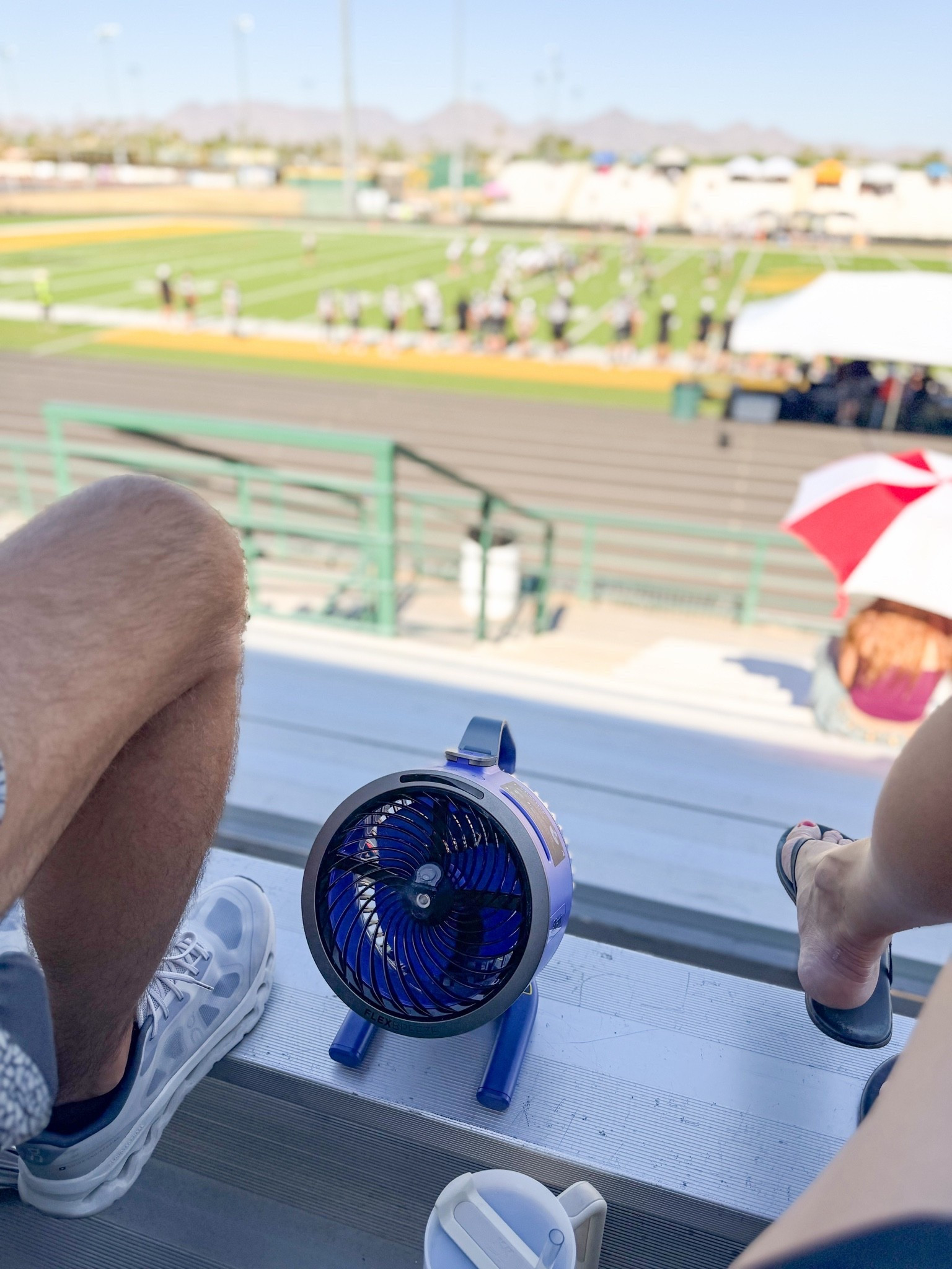 Portable misting fans for hot sports days - a lifesaver for spectators!