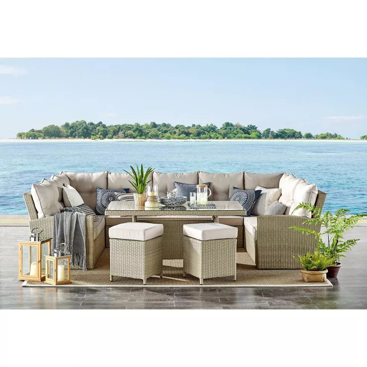 Canaan 4pc All Weather Wicker Outdoor Double Corner Horseshoe Sectional Set Cream - Alaterre Furn... | Target