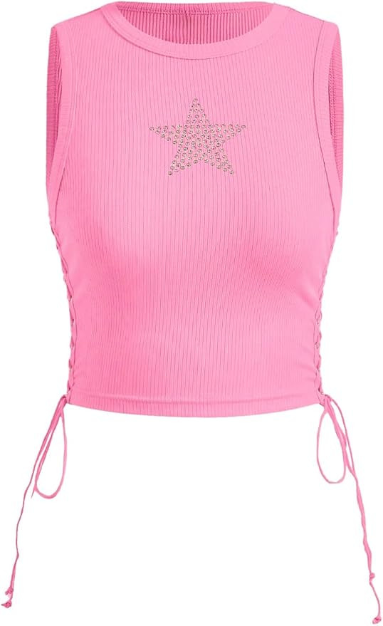 SOLY HUX Women's Tank Tops Y2K Sleeveless Ribbed Star Crop Tank Top Summer Going Out Tops | Amazon (US)