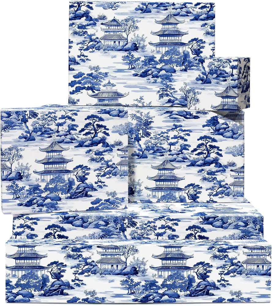 CENTRAL 23 Blue And White Wrapping Paper - 6 Sheets Of Birthday Gift Wrap - Traditional Japanese ... | Amazon (US)