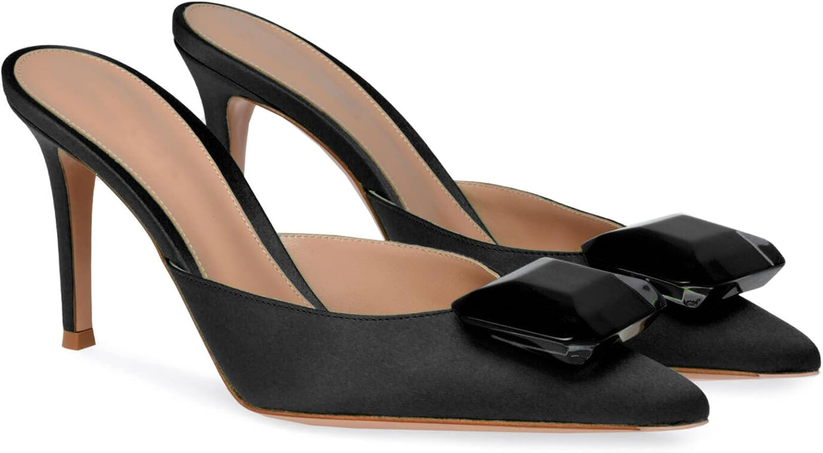 Woman Heeled Mules Rhinestone Pointy Closed Toe Sandals Kitten High Heels Sandals Summer Slip on ... | Amazon (US)