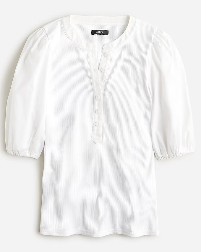 Vintage rib puff-sleeve henley top | J. Crew US
