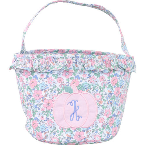 Pink And Blue Floral Applique Pumpkin Bucket | Cecil and Lou