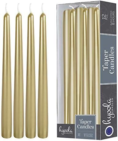 Hyoola Tall Metallic Cream Gold Taper Candles - 10 Inch - Dripless - 12 Pack - 8 Hour Burn Time | Amazon (US)