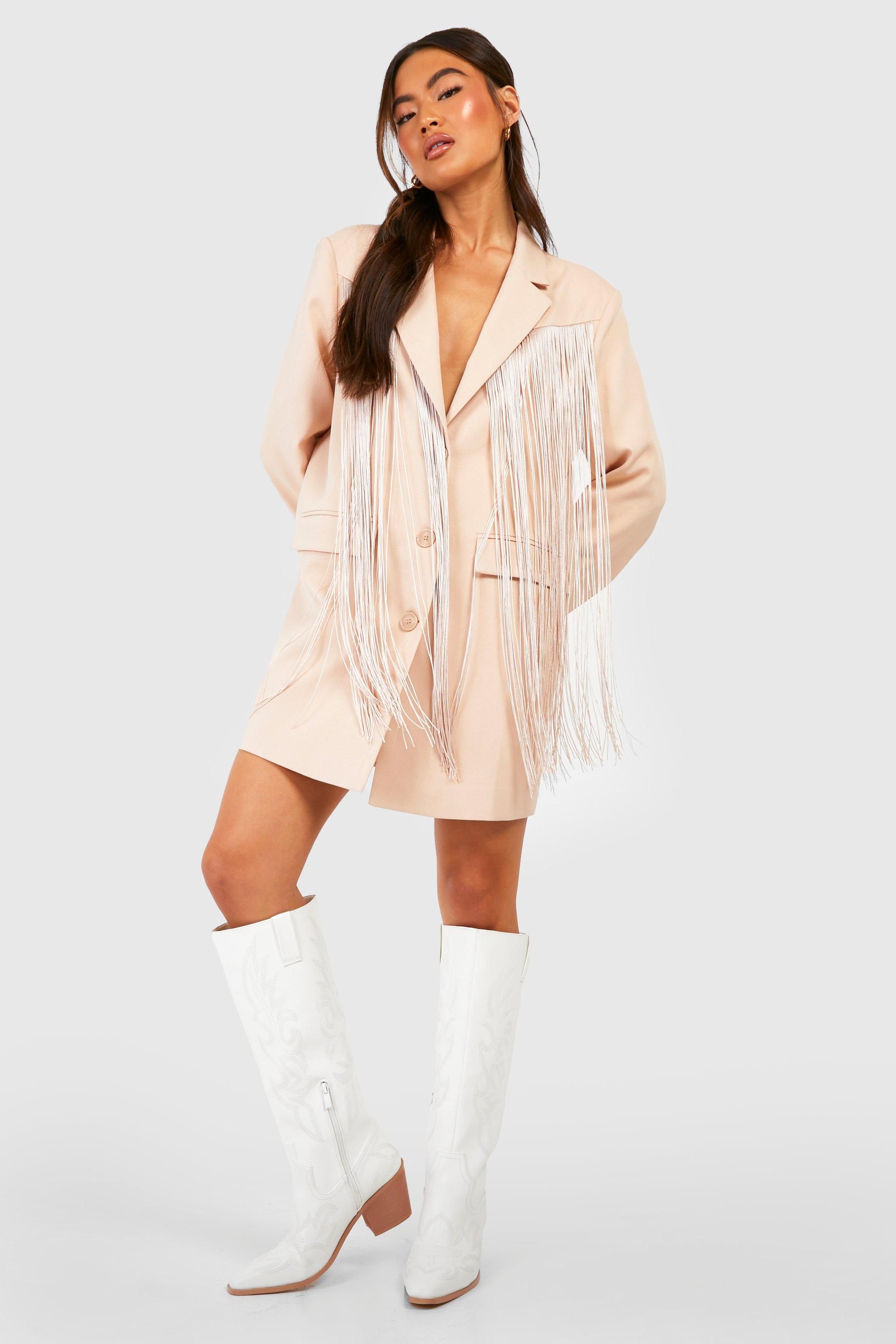 Womens Squared Off Knee High Western Cowboy Boots - White - 10 | Boohoo.com (US & CA)