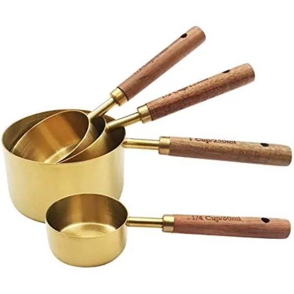 Gold Measuring Cups and Spoons Set, 8 PCS Measuring Cups Wooden Handle, Metal Measuring Spoons | Wish