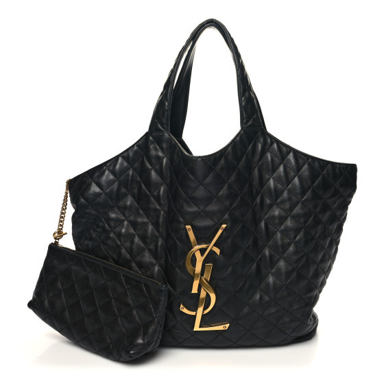 Lambskin Quilted Maxi Icare Shopping Tote Black | FASHIONPHILE (US)
