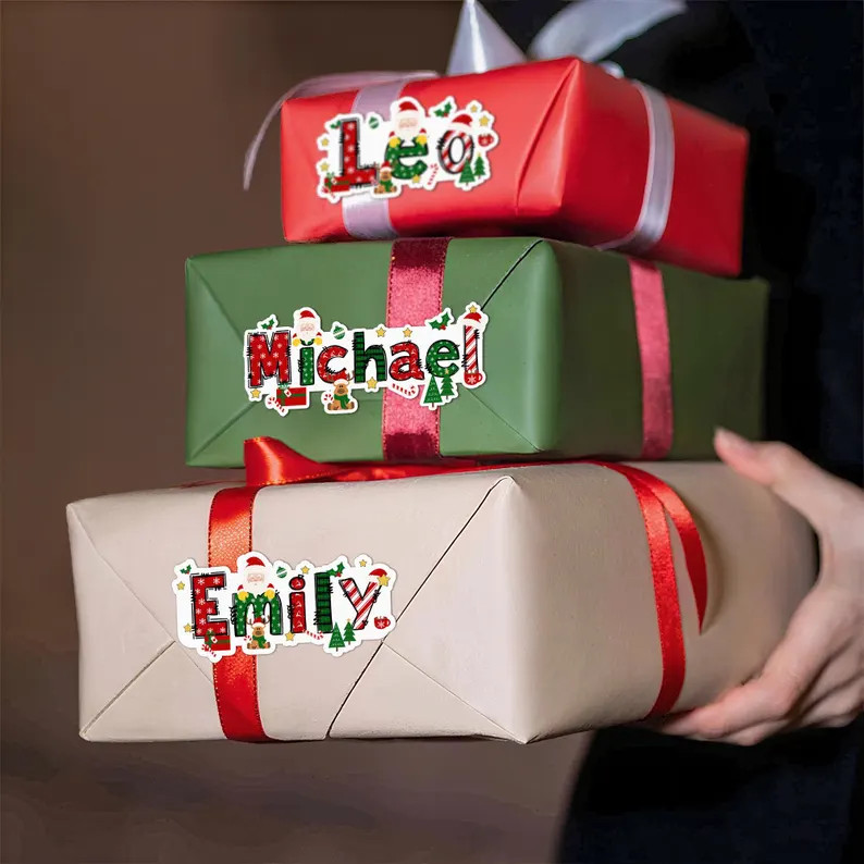 Personalized Name Christmas Theme Cartoon Stickers, Holiday Labels for Gift Box/package Envelope ... | Etsy (US)