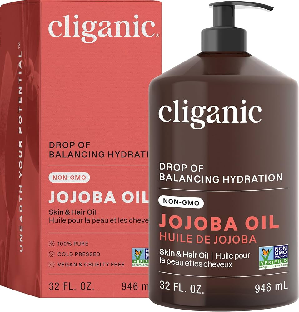 Cliganic Jojoba Oil Non-GMO, Bulk | 100% Pure for Skin, Hair & Face, Cold Pressed Natural Hexane ... | Amazon (US)