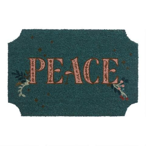 Blue and Teal Peace Coir Doormat | World Market