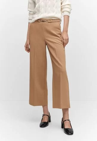 Calça Mango Pantacourt Alfaiataria Fivela Bege | Dafiti (BR)