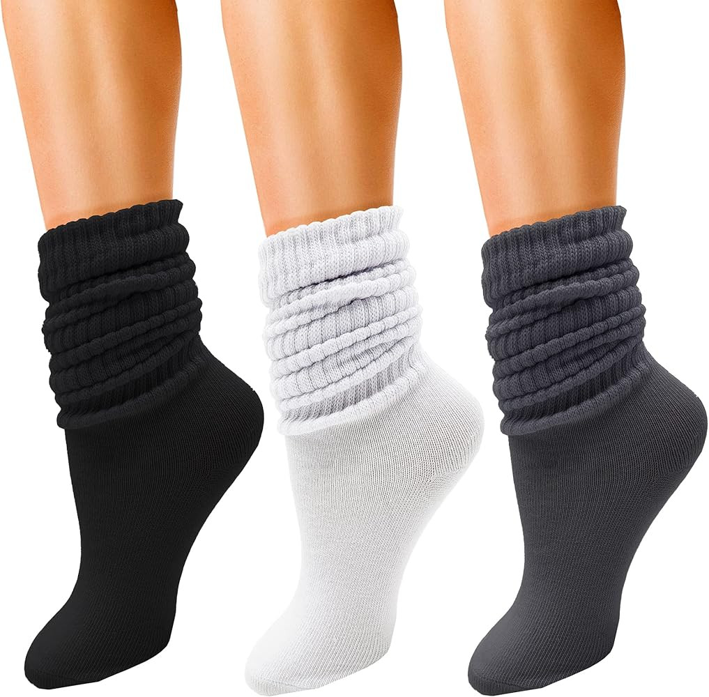 Winterlace 3 Pairs Slouch Socks for Women, Soft Extra Long Scrunch Knee High Sock, Bulk Pack | Amazon (US)