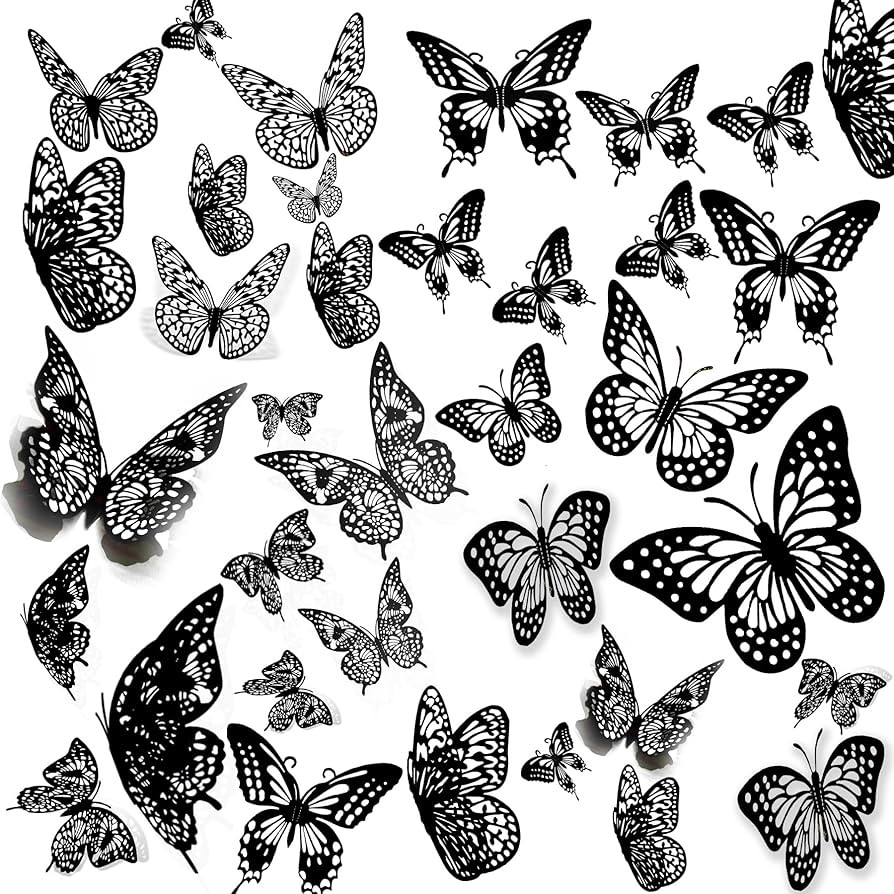 JOSDEOX 3D Butterflies Wall Decoration Sticker 48 Pcs 3 Sizes 4 Styles Removable Butterfly in Bla... | Amazon (US)