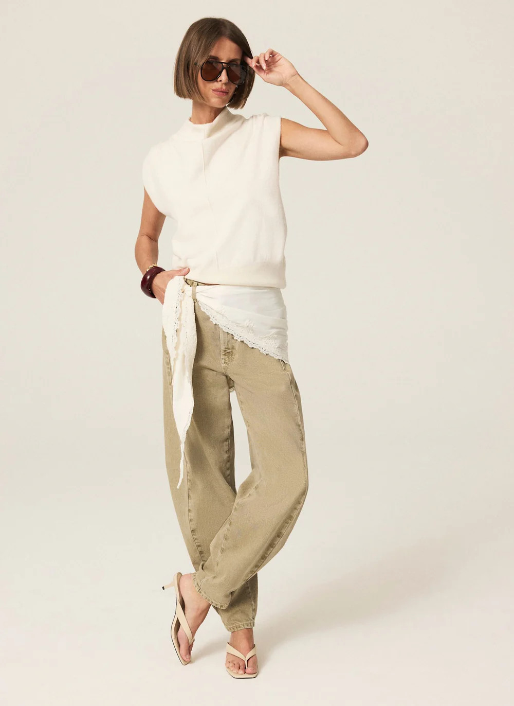 Khaki Balloon Popper Jeans | Mint Velvet - US