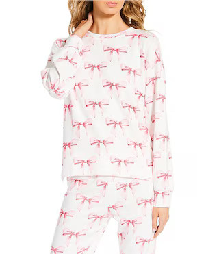 PJ Salvage Peachy Knit Bow Print Long Sleeve Crew Neck Coordinating Sleep Top | Dillard's | Dillard's
