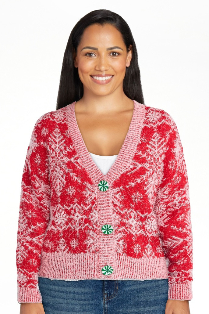 No Boundaries Embroidered Christmas Cardigan, Women's & Women's Plus | Walmart (US)