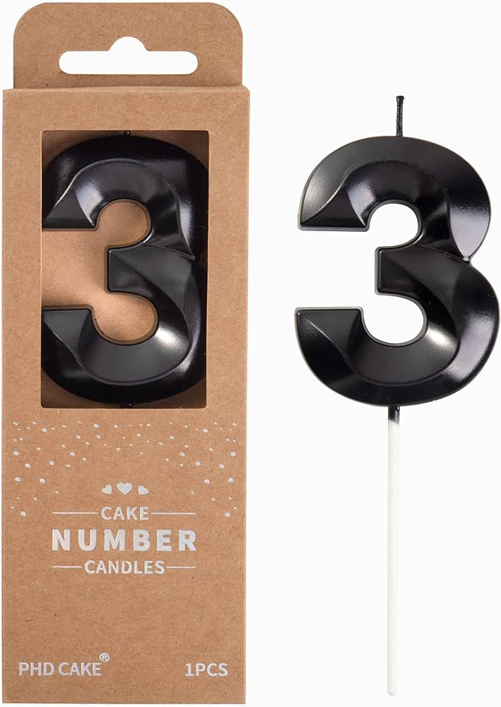 PHD CAKE 2.76 Inch Diamond Black 3 Number Birthday Candles, Black Number Candles, Cake Number Can... | Amazon (US)