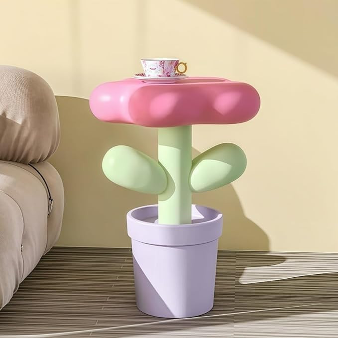 Resin Nightstand, Flower Shape Side Table, Coffee Table with Storage Tray, Cute Style Creative Fu... | Amazon (US)