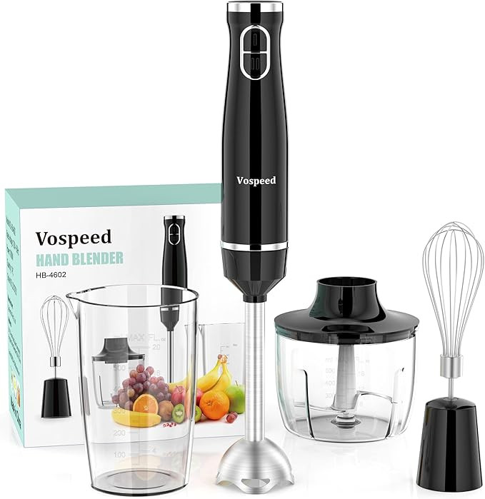 Immersion Blender, Vospeed 1000 Watt 4-in-1 Hand Blender with Chopper, Whisk, 600ml Mixing Beaker... | Amazon (US)